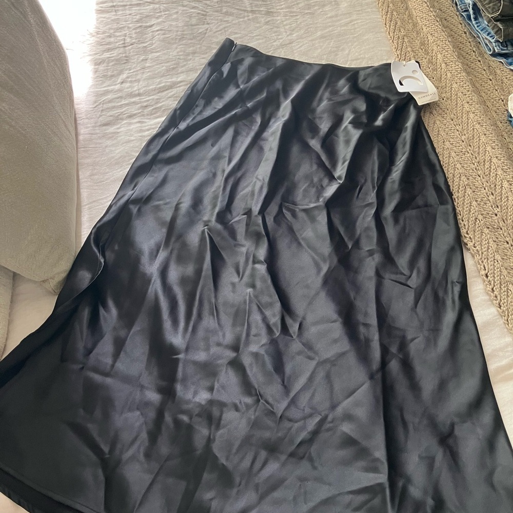 Black Satin Skirt with Slit